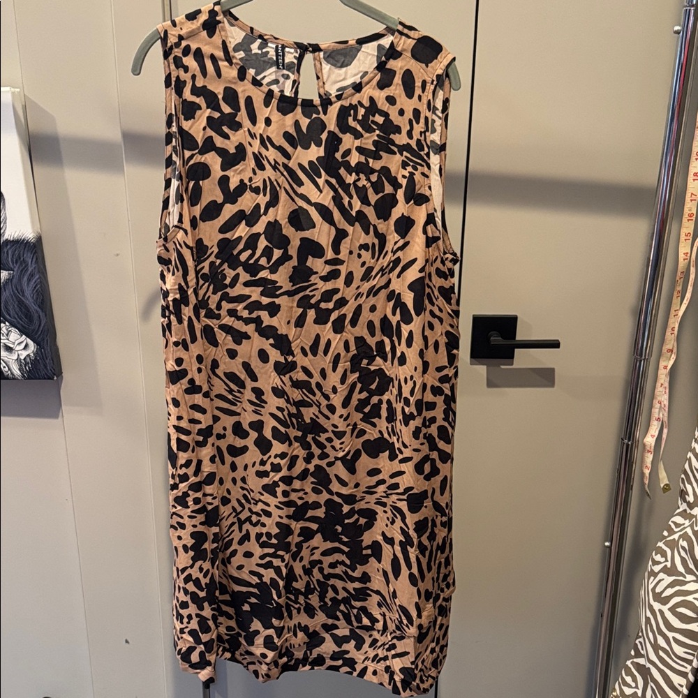Jantzen Tan and Black Animal Print Midi Dress or Swim Coverup Never Worn Rayon